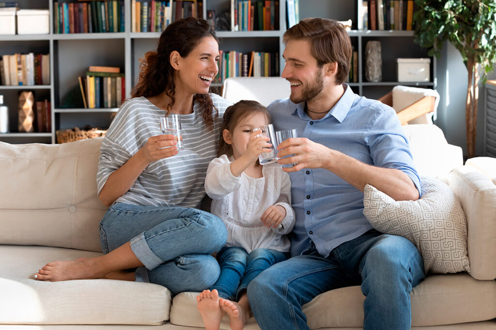 Happy family together at home.