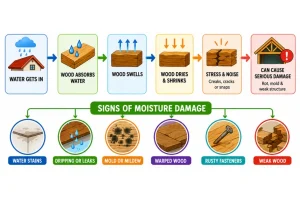 Moisture damage can cause wood to crack